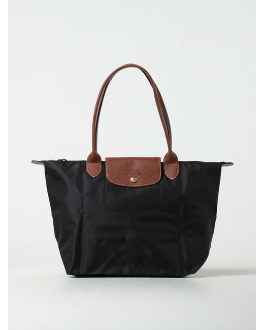 Longchamp Black Le Pliage Original M Nylon And Grained Leather Bag