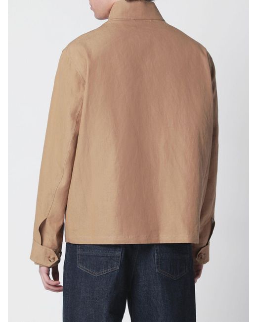 Lardini Blue Short Linen And Silk Blend Jacket With High Neck And Zip for men