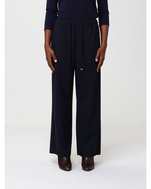 Max Mara Blue Virgin Wool Trousers With Drawstring