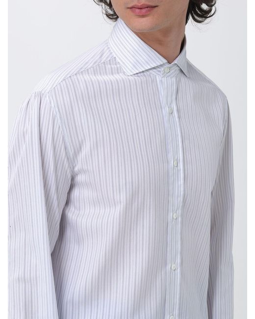 Brunello Cucinelli White Striped Cotton Classic Shirt for men