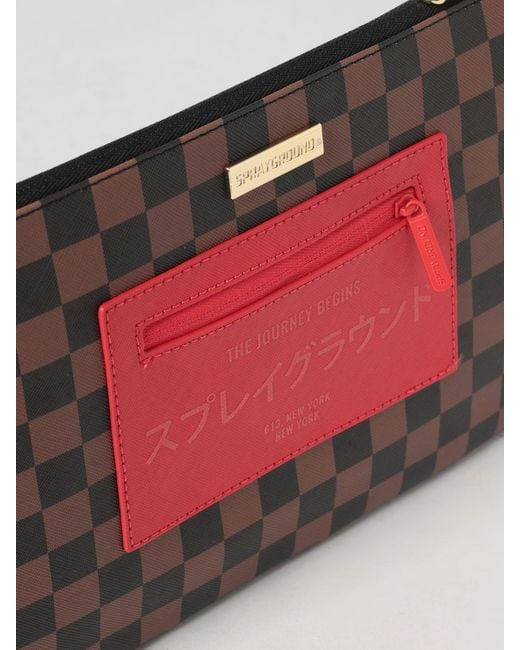 Sprayground Red Saffiano Coated Cotton Pouch With Check Pattern for men