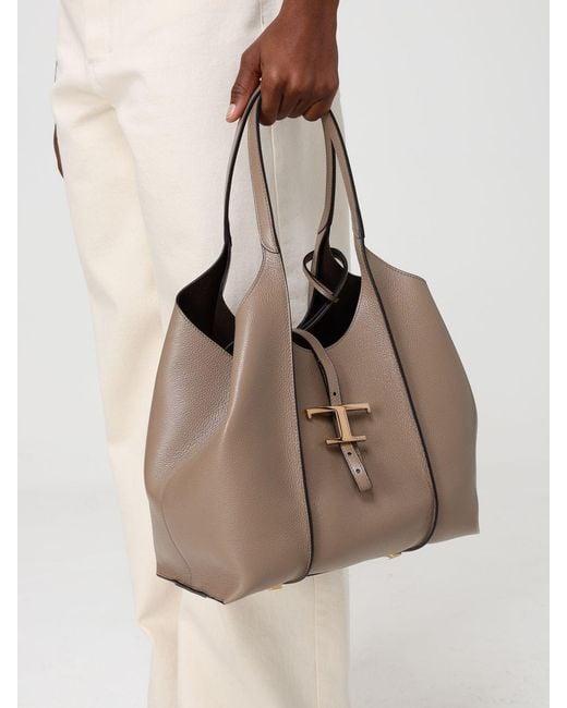 Tod's Natural Mini T Timeless Hammered Leather Bag