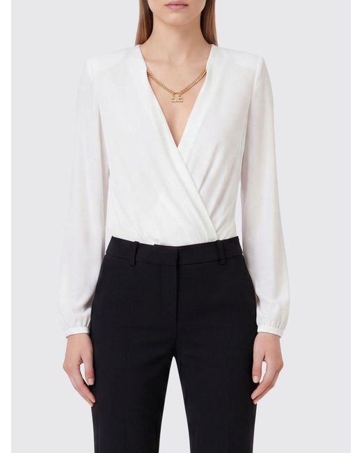 Elisabetta Franchi White Georgette Bodysuit Blouse