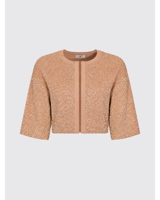 Elisabetta Franchi Natural Lurex Crew-Neck Evening Top