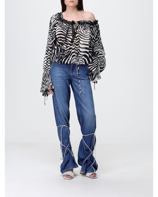 Blumarine Blue Viscose Blouse With Animal Print