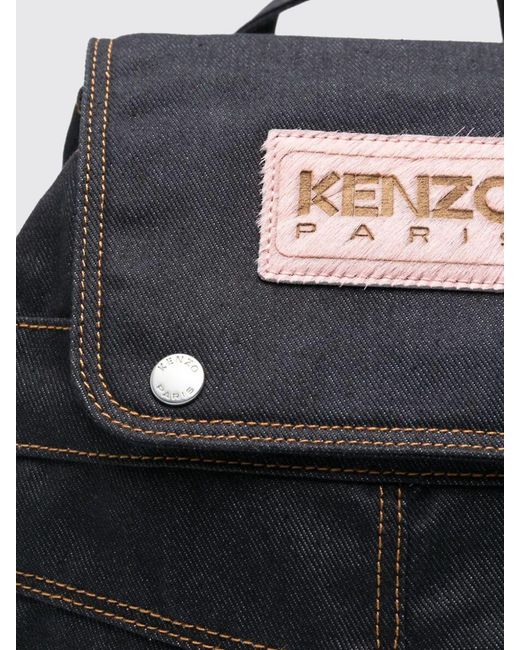 KENZO Black Denim Backpack With Logo for men