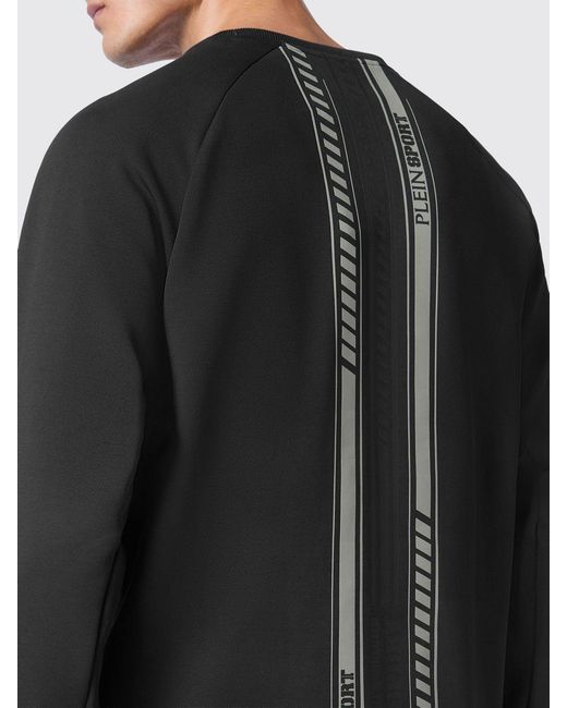 Philipp Plein Black Cotton Crewneck Sweatshirt With Zip Pockets And Logo Print for men