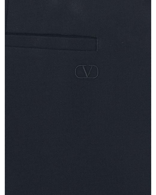 Valentino Garavani Blue Slim Fit Wool Blend Tailored Trousers for men