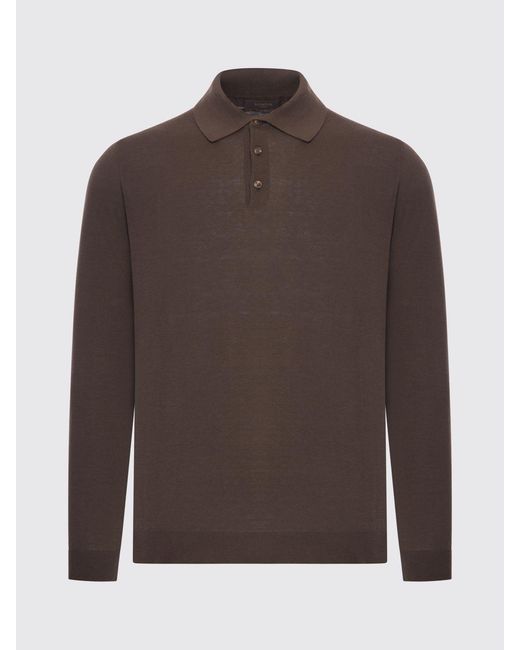 Zanone Brown Cotton And Silk Knit Polo Shirt for men