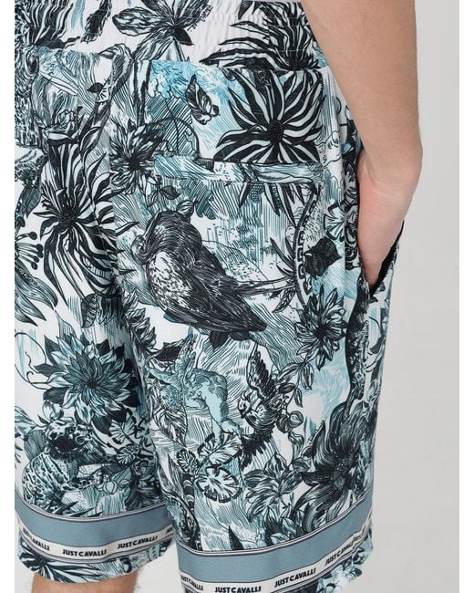 Just Cavalli Blue Tropical Print Shorts for men