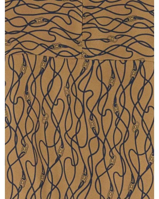 Ferragamo Brown Draped Silk Blouse With Abstract Print And Mock Neck