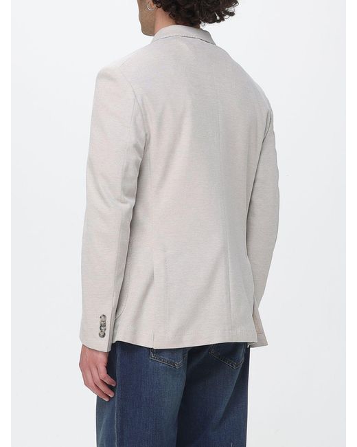 Manuel Ritz Gray Double-Breasted Cotton Blazer With Peak Lapels And Patch Pockets for men