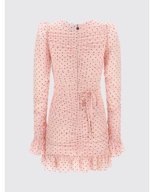 ROTATE BIRGER CHRISTENSEN Pink Padded Shoulder Polka Dot Mini Sheath Dress