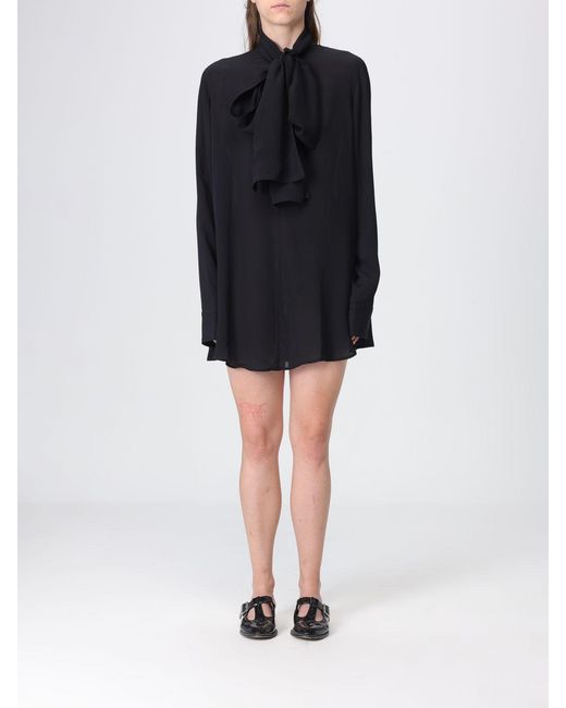 Totême Black Long-Sleeved Mini Chemisier Dress