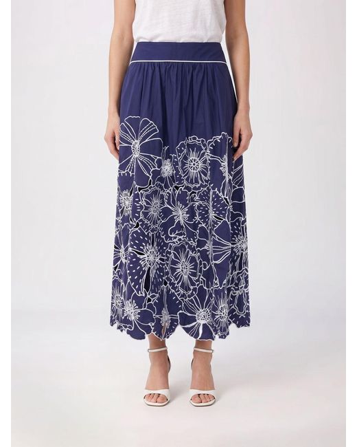 Farm Rio Blue Sangallo Midi Skirt