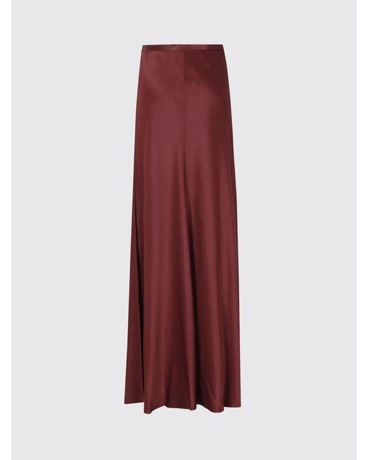 Alberta Ferretti Red High-Waisted Satin Long Pencil Skirt With Asymmetrical Hem