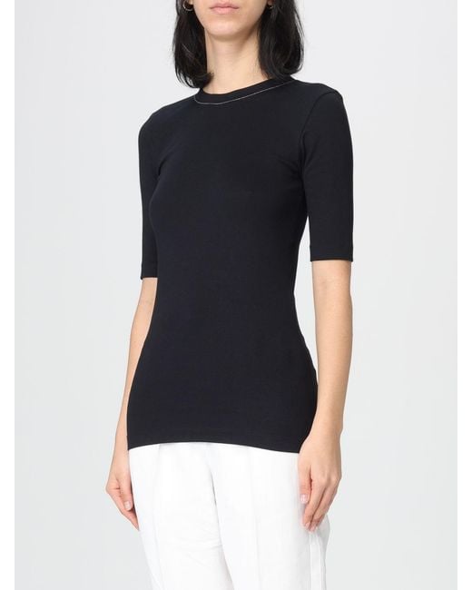 Brunello Cucinelli Black Cotton T-Shirt With Nickel-Free Monile