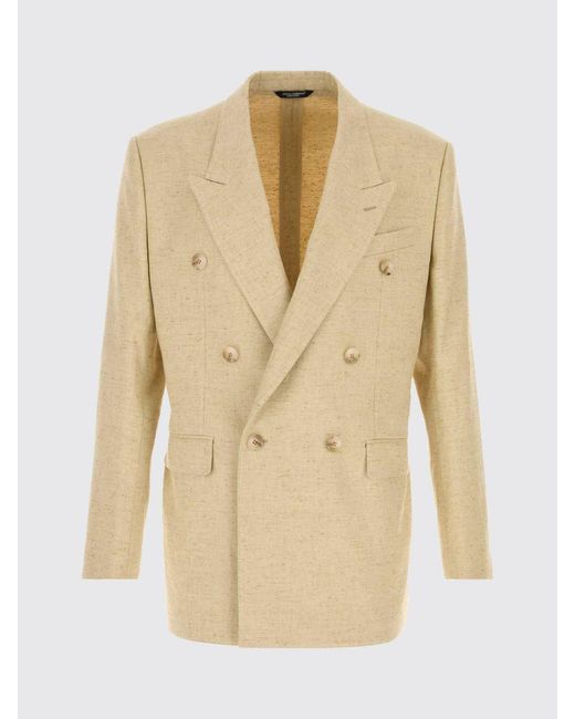 Dolce & Gabbana Natural Dolce &Amp Gabbana Double Breasted Linen And Silk Blazer for men