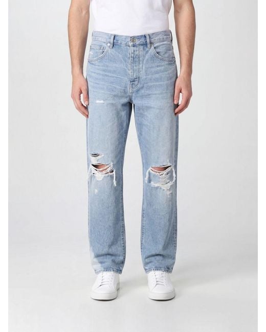 Purple Blue Five-Pocket Straight-Fit Distressed Denim Jeans for men