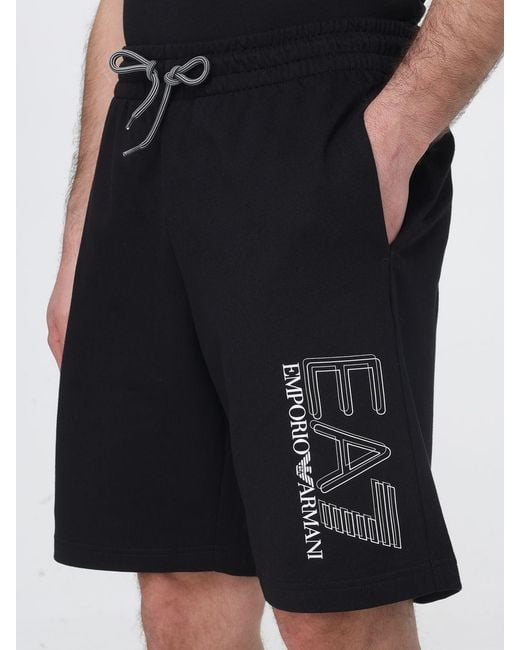 EA7 Black Cotton Jogging Shorts for men