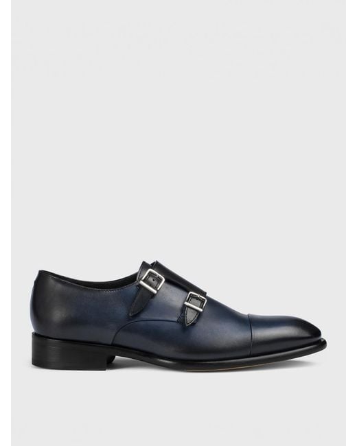 Doucal's Blue Leather Monk Strap Shoes for men