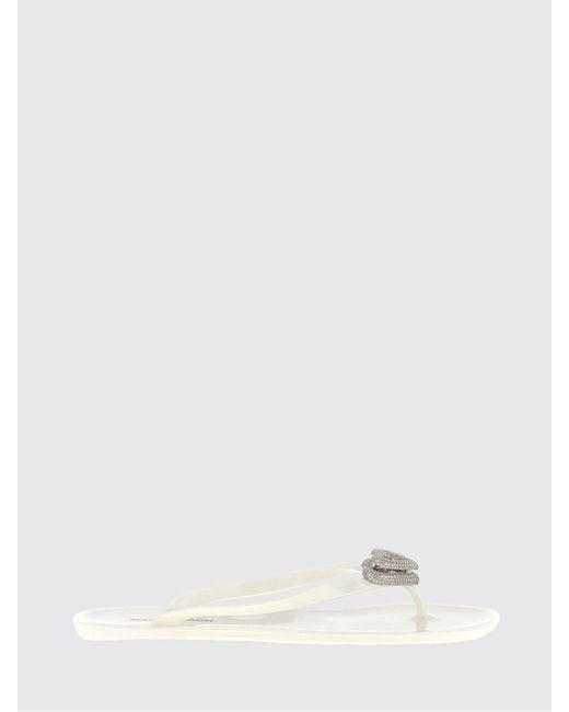 Mach & Mach White Pvc Flip Flops With Rhinestone Hearts