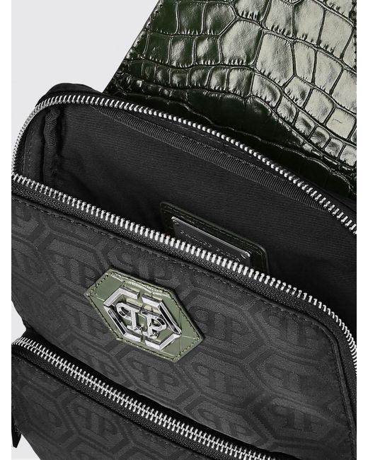 Philipp Plein Black Logo Nylon And Crocodile Print Leather Bag for men