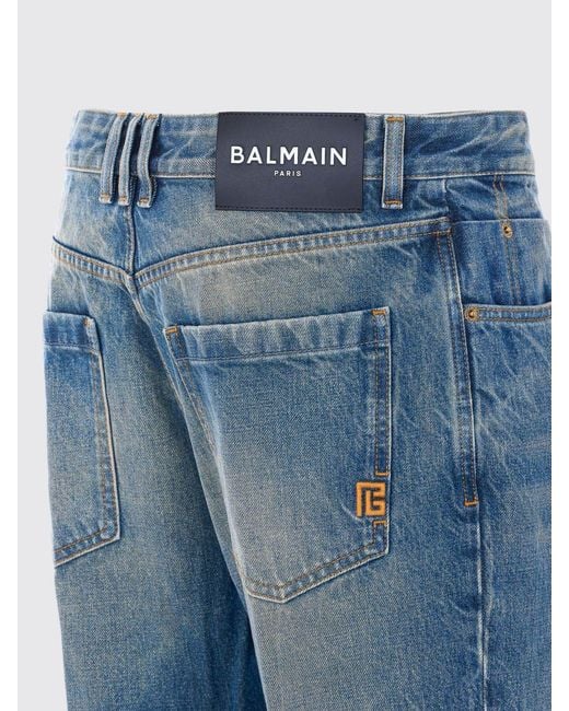 Balmain Blue Cotton Denim Straight Jeans for men
