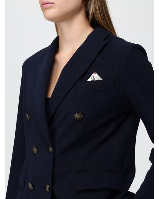 Circolo 1901 Blue Double-Breasted Cotton Blazer With Metallic Buttons
