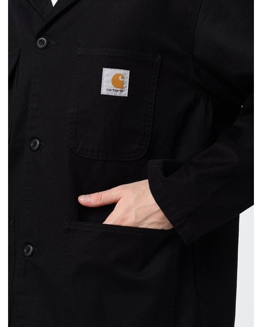 Carhartt Black Cotton Twill Shirt Jacket With Patch Pockets And Logo Patch for men