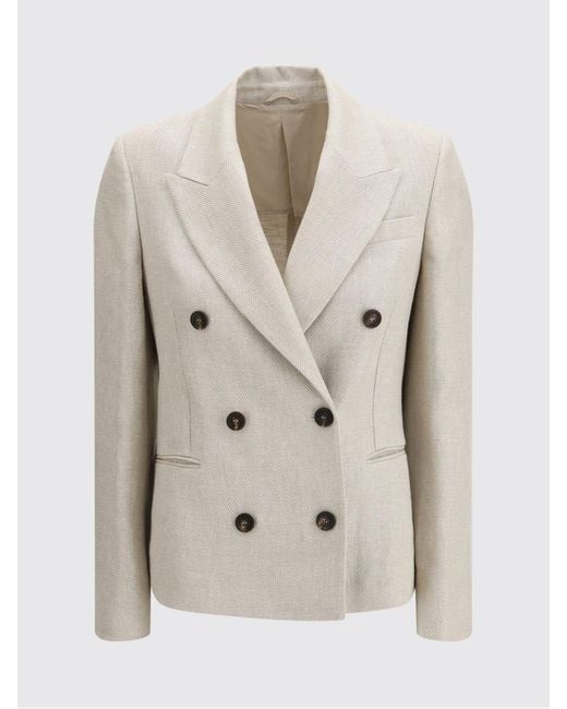 Brunello Cucinelli Natural Double Breasted Linen And Cotton Blazer