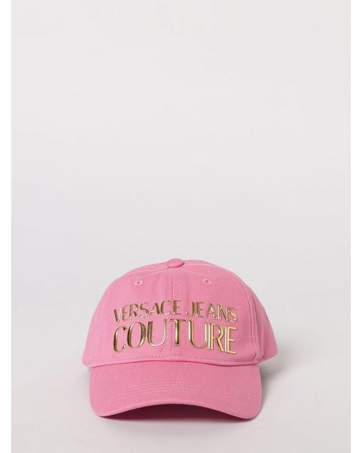 Versace Jeans Couture Pink Cotton Twill Hat With Logo Print