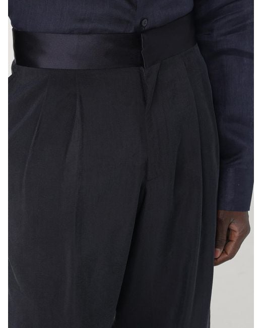 Giorgio Armani Blue Pleated Trousers Relaxed Fit for men