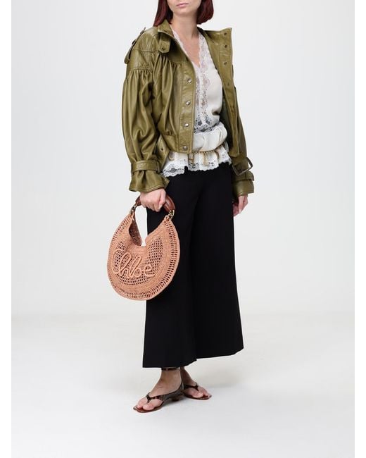 Chloé Green Chlo&Eacute Cropped Lambskin Leather Jacket With Shoulder Epaulettes