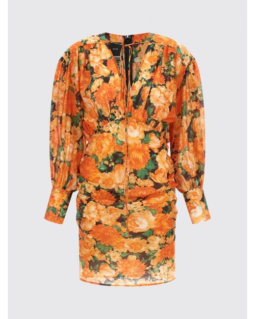 Pinko Orange Floral Print Voile Mini Dress