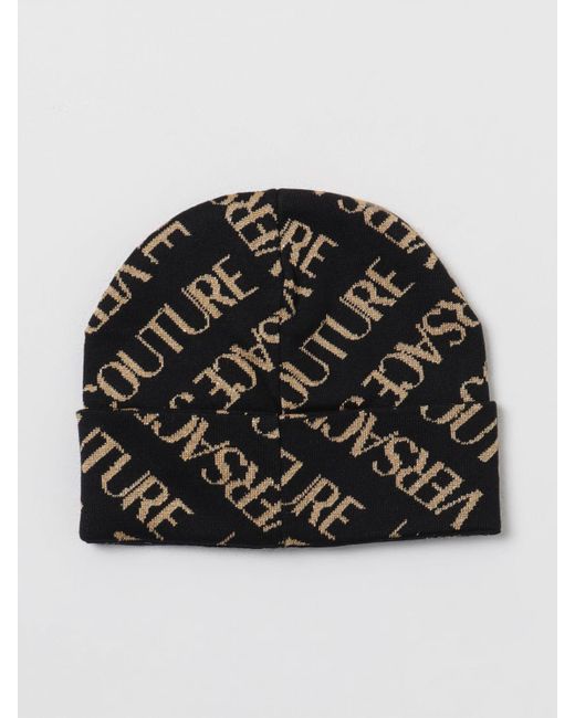 Cappello in lana e filo lamè con logo jacquard di Versace in Black da Uomo