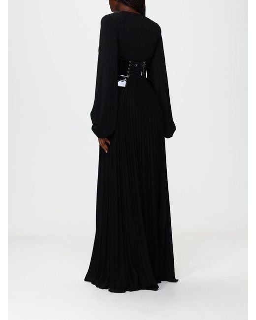 Elisabetta Franchi Black Long Viscose Blend Evening Gown With A Corset Bodice And V-Neck