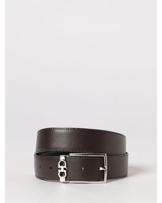Ferragamo Black Gancini Reversible Hammered Leather Belt for men