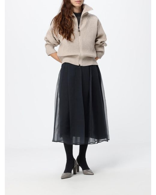 Brunello Cucinelli Black High-Waisted Silk Full Midi Skirt