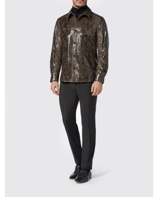 Billionaire Gray Python Print Leather Shirt for men