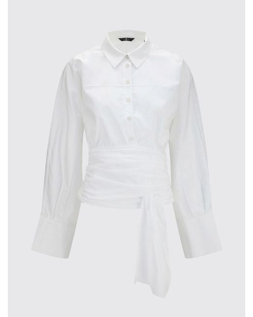 7 For All Mankind White Slim Fit Cotton Shirt With Tie-Front And Balloon Sleeves