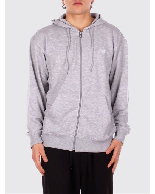 New Balance Gray Cotton Zip-Up Hoodie for men