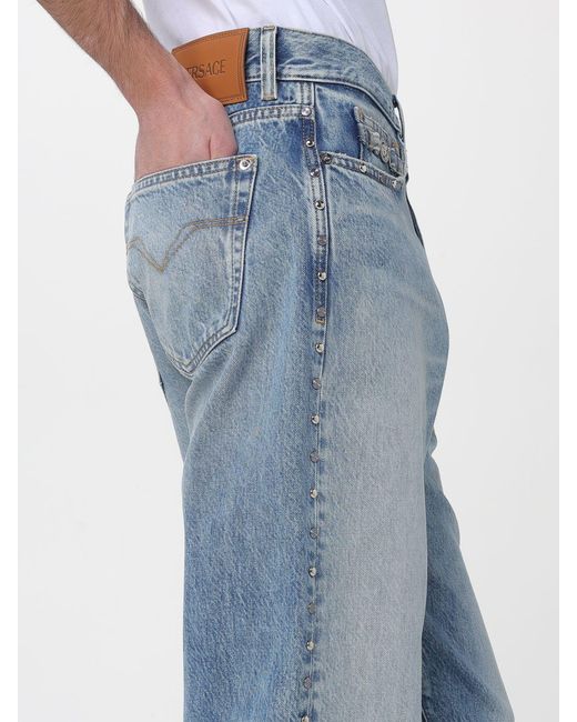 Versace Blue Straight Denim Jeans With Studs for men