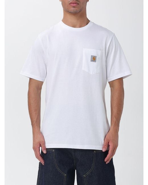 Carhartt White Cotton Pocket T-Shirt With Contrasting Logo for men