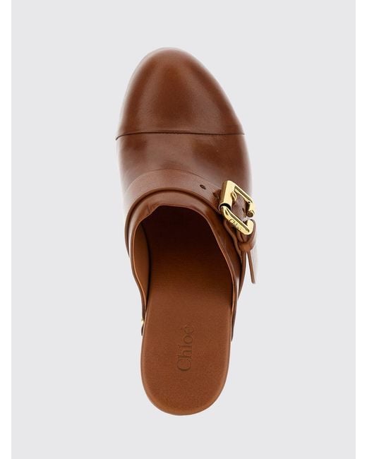 Chloé Brown ChloÉ Jeanette Calfskin Sabot Mules With High Heel And Studs