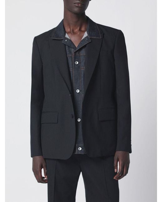 Sacai Blue Cropped Single-Breasted Cotton Blazer With Two-Button Closure for men