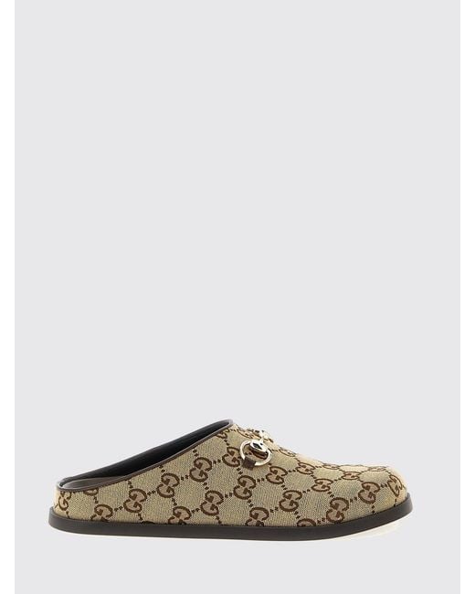 Gucci Natural Gg Jacquard Cotton Blend Slippers With Horsebit