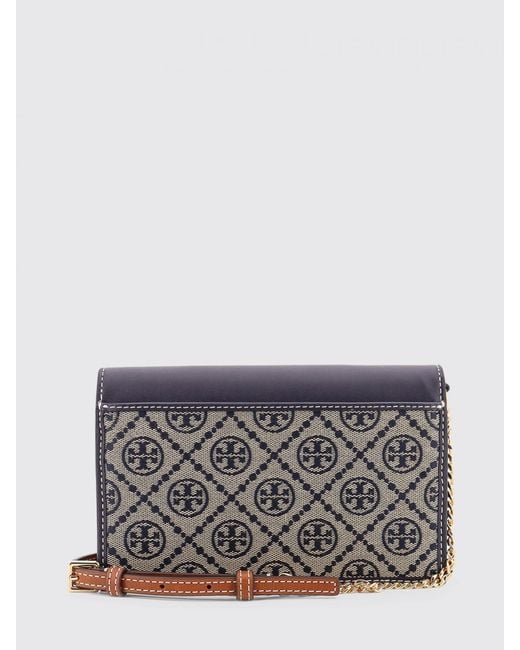 Tory Burch Blue East-West T Monogram Jacquard Cotton Blend And Leather Bag