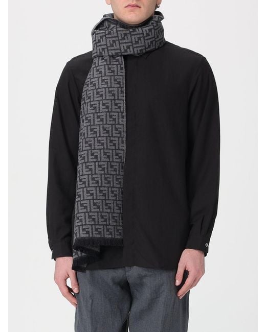 Fendi Gray Wool Scarf With Ff Jacquard Monogram for men