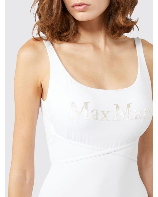 Max Mara White One-Piece Swimsuit With Flocked Logo And Tie-Waist Belt